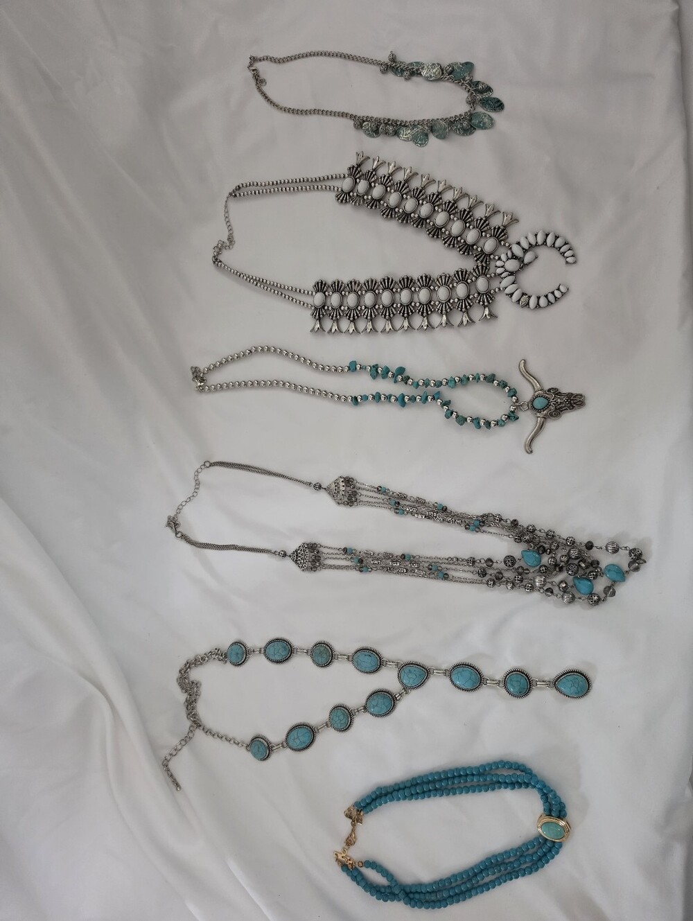 Boho Western Turquoise-Style Necklace Lot — 6 Pieces